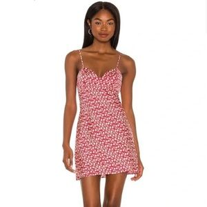 Free People On Our Radar Red Floral-Print Satin Mini Dress/Tunic Size Medium